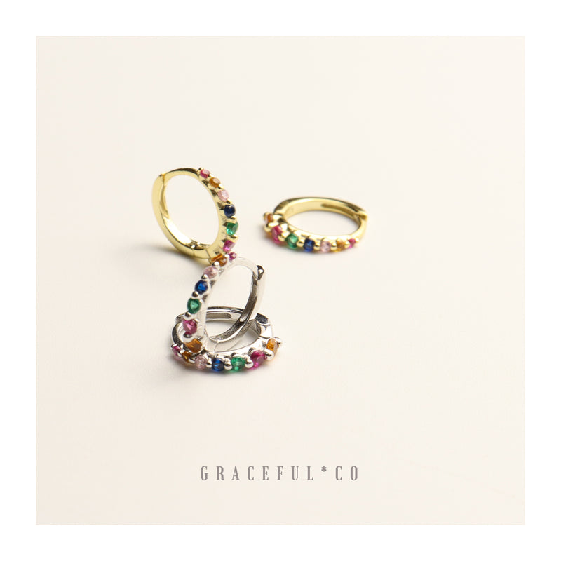 Rainbow Pave Huggie Earrings - Gracefulandco