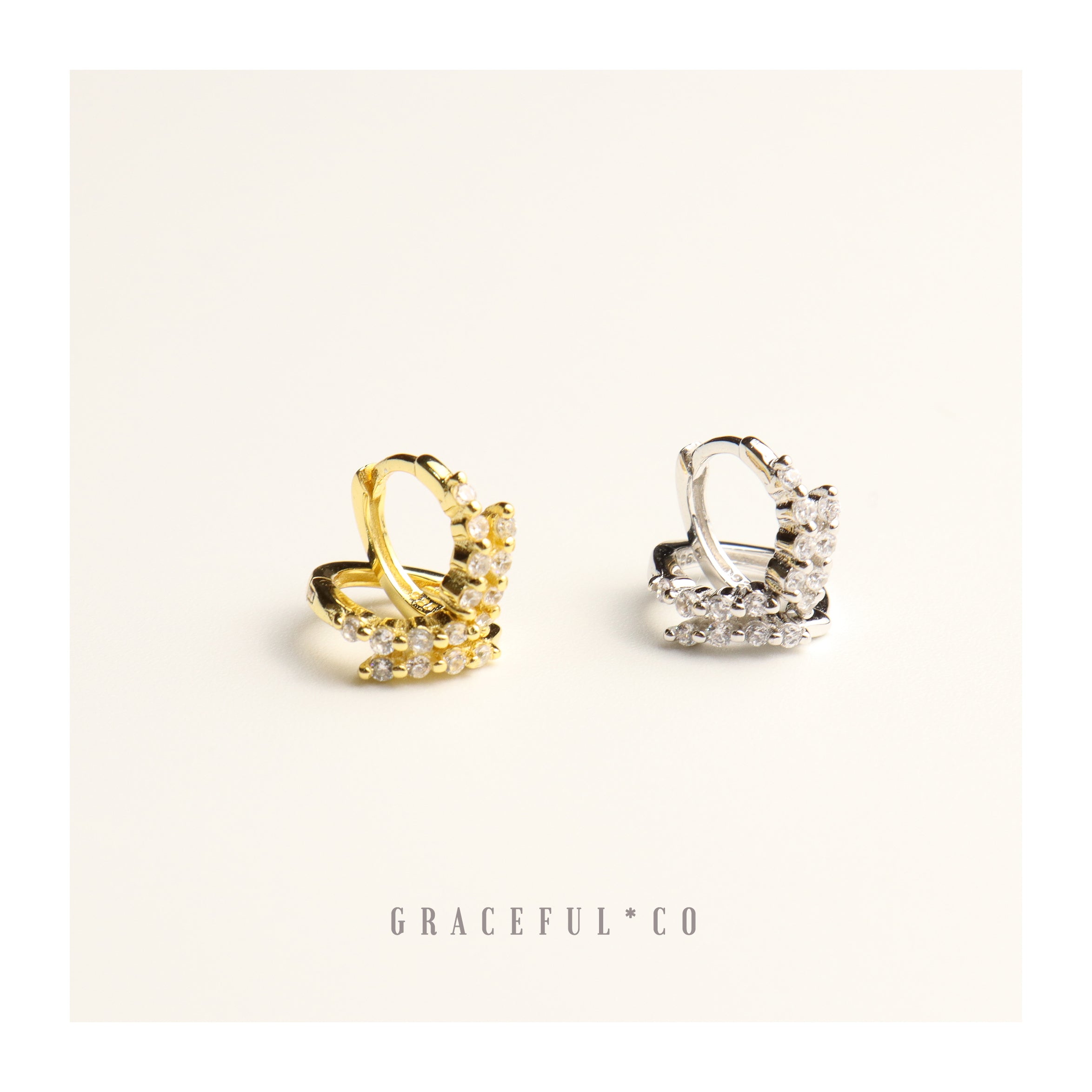 Double Pave Curve Huggie Earrings - Gracefulandco