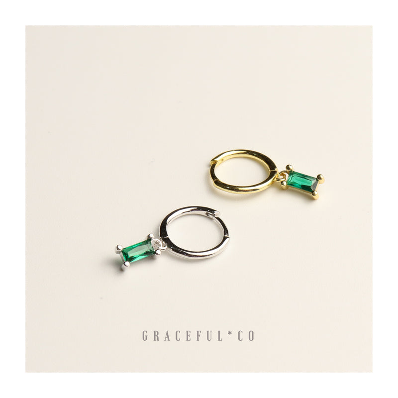 Emerald Green Baguette Hoop Earrings - Gracefulandco