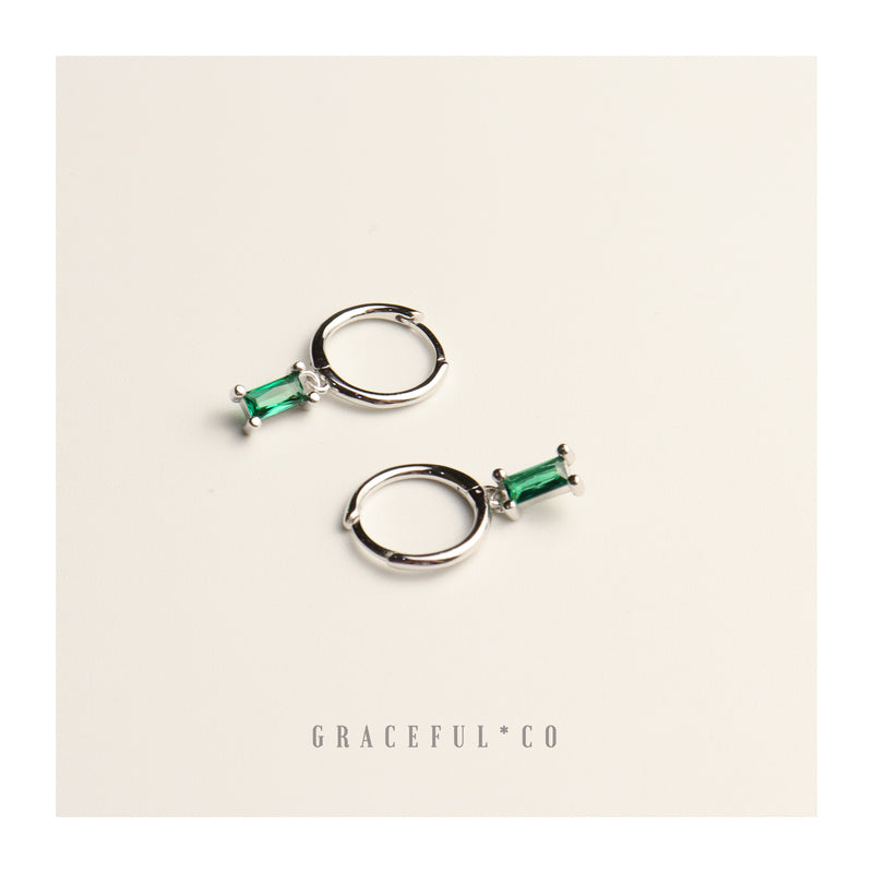 Emerald Green Baguette Hoop Earrings - Gracefulandco