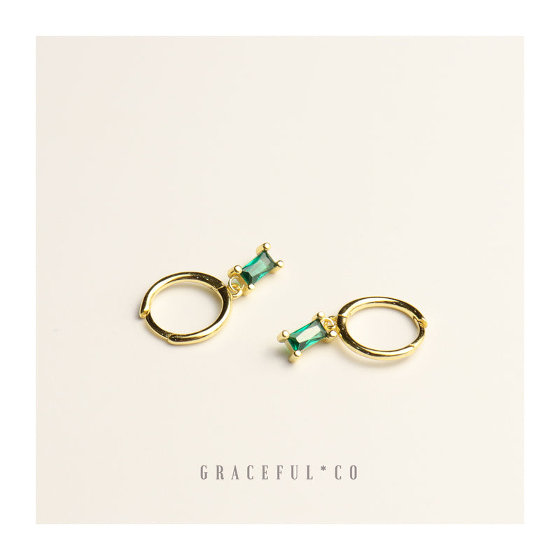 Emerald Green Baguette Hoop Earrings - Gracefulandco