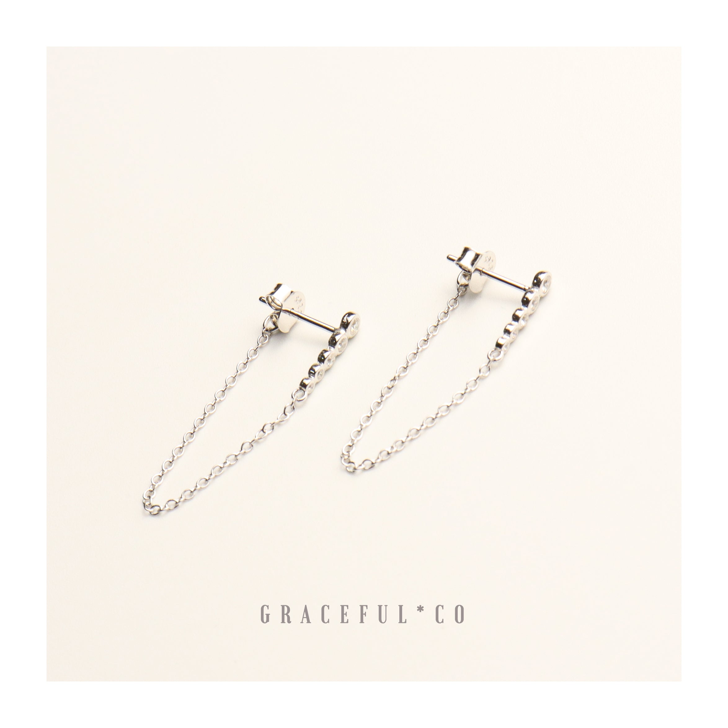 Bezel Bar Chain Stud Earrings - Gracefulandco