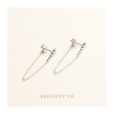 Bezel Bar Chain Stud Earrings - Gracefulandco