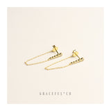 Bezel Bar Chain Stud Earrings - Gracefulandco