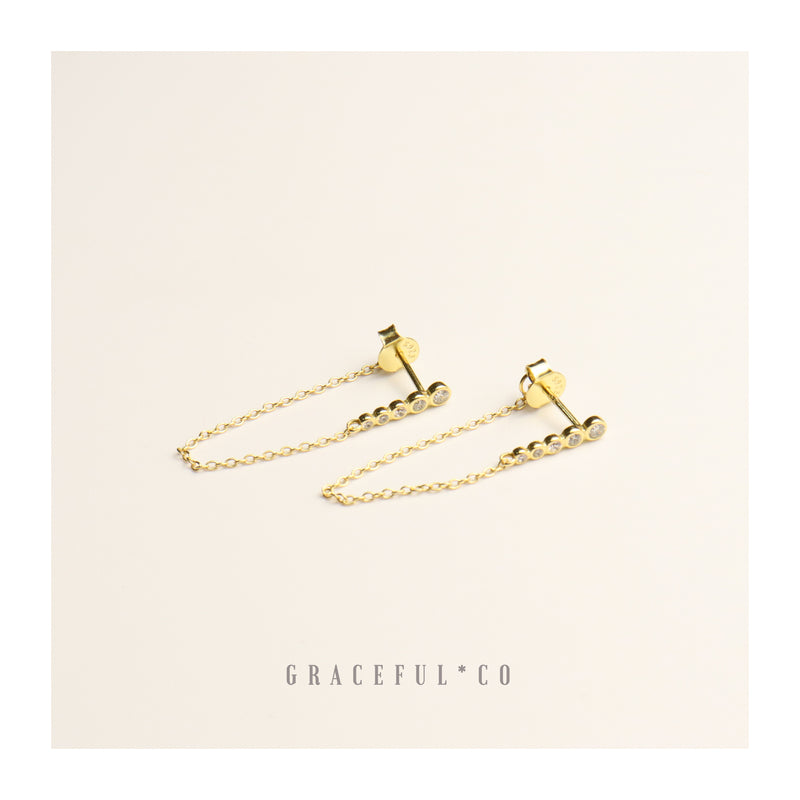 Bezel Bar Chain Stud Earrings - Gracefulandco