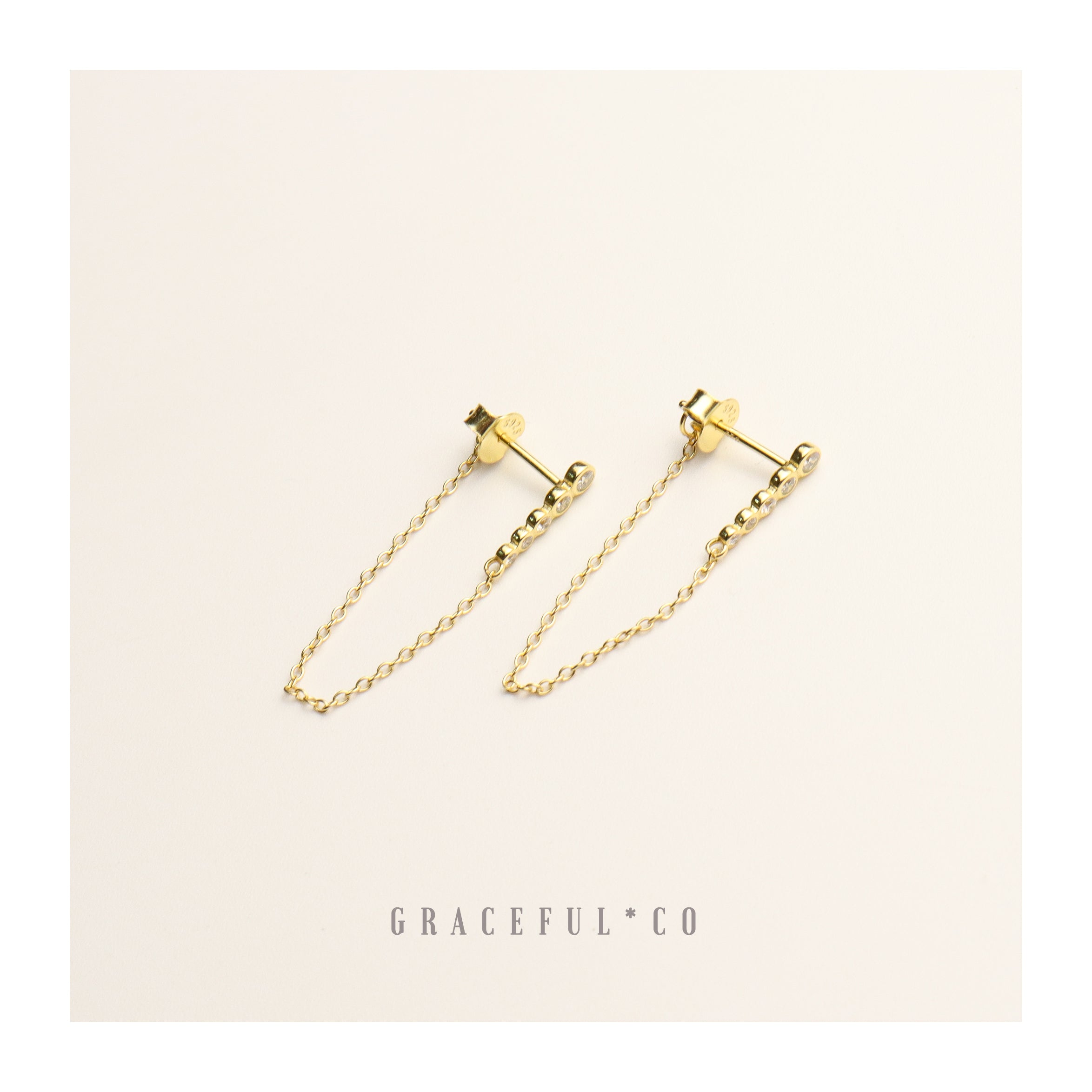 Bezel Bar Chain Stud Earrings - Gracefulandco