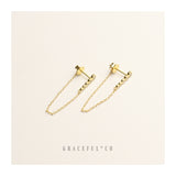 Bezel Bar Chain Stud Earrings - Gracefulandco