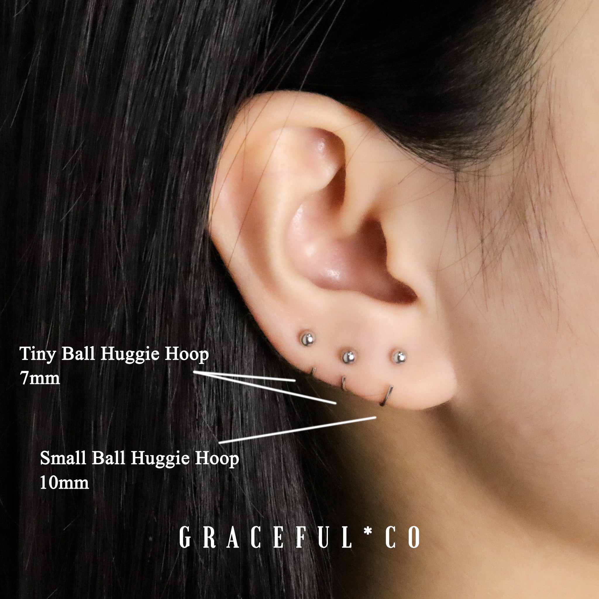 Gracefulandco Tiny Ball Open Huggie Earrings Gold