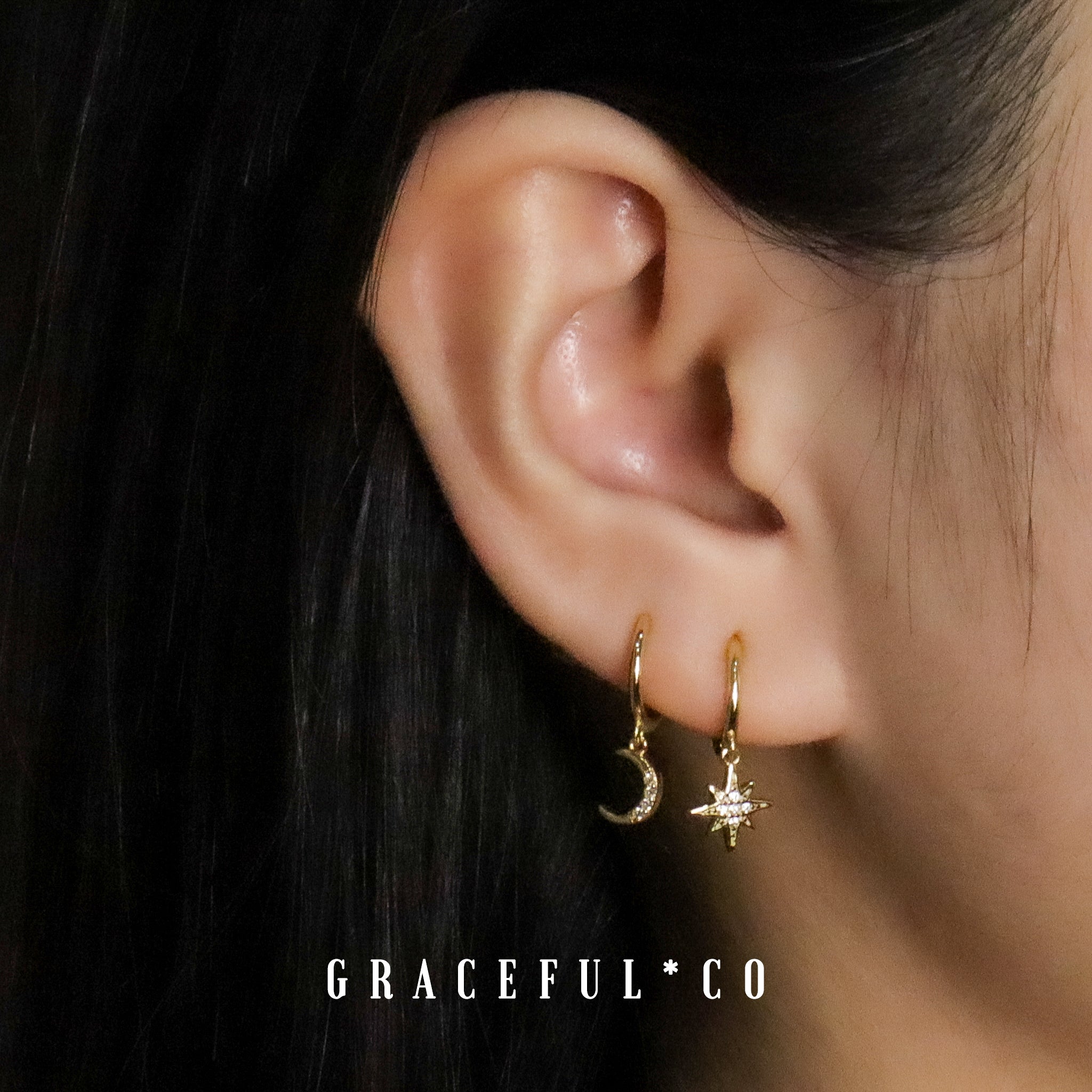 Adorned Moon & Star Hoop Earrings - Gracefulandco