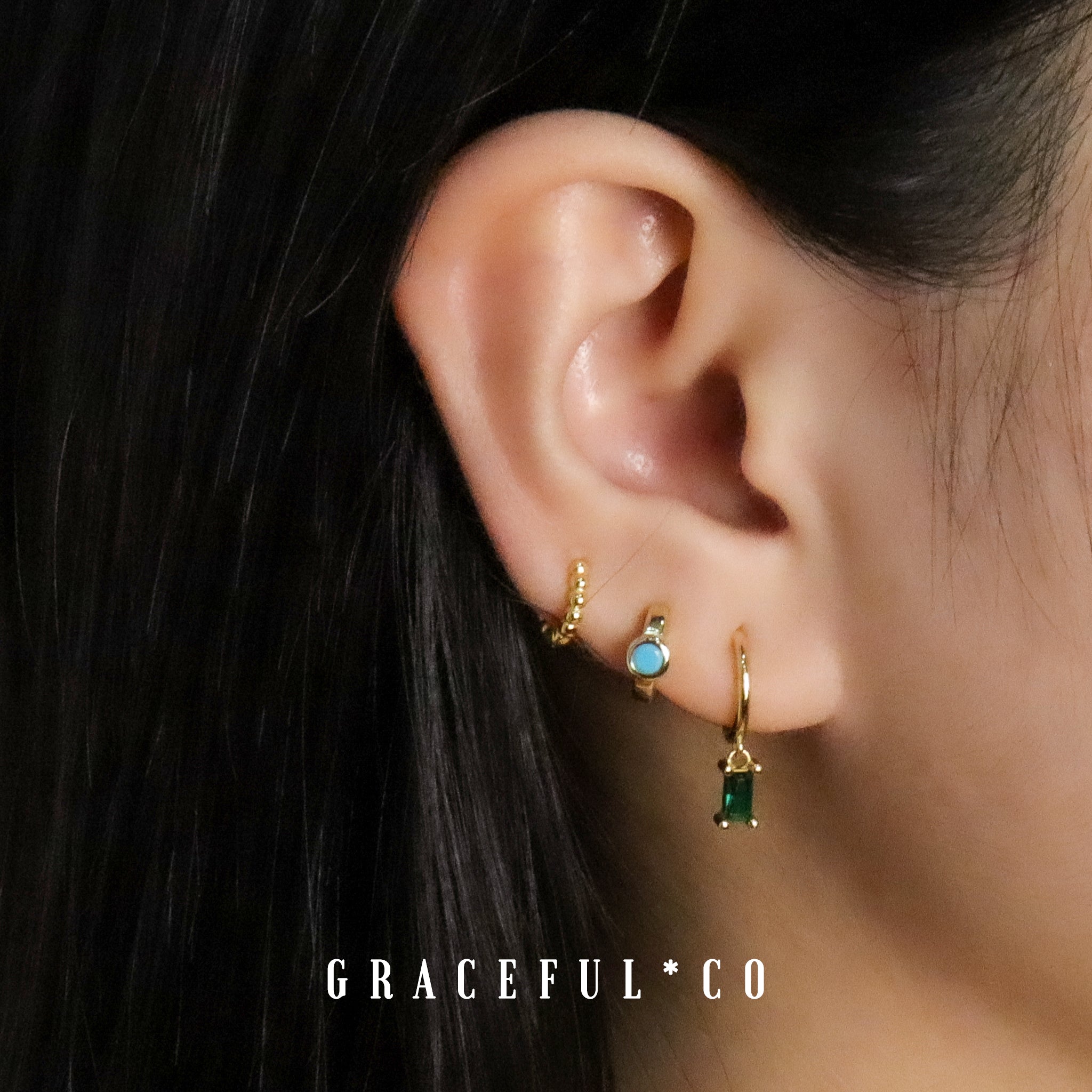 Turquoise Bezel Huggie Earrings - Gracefulandco