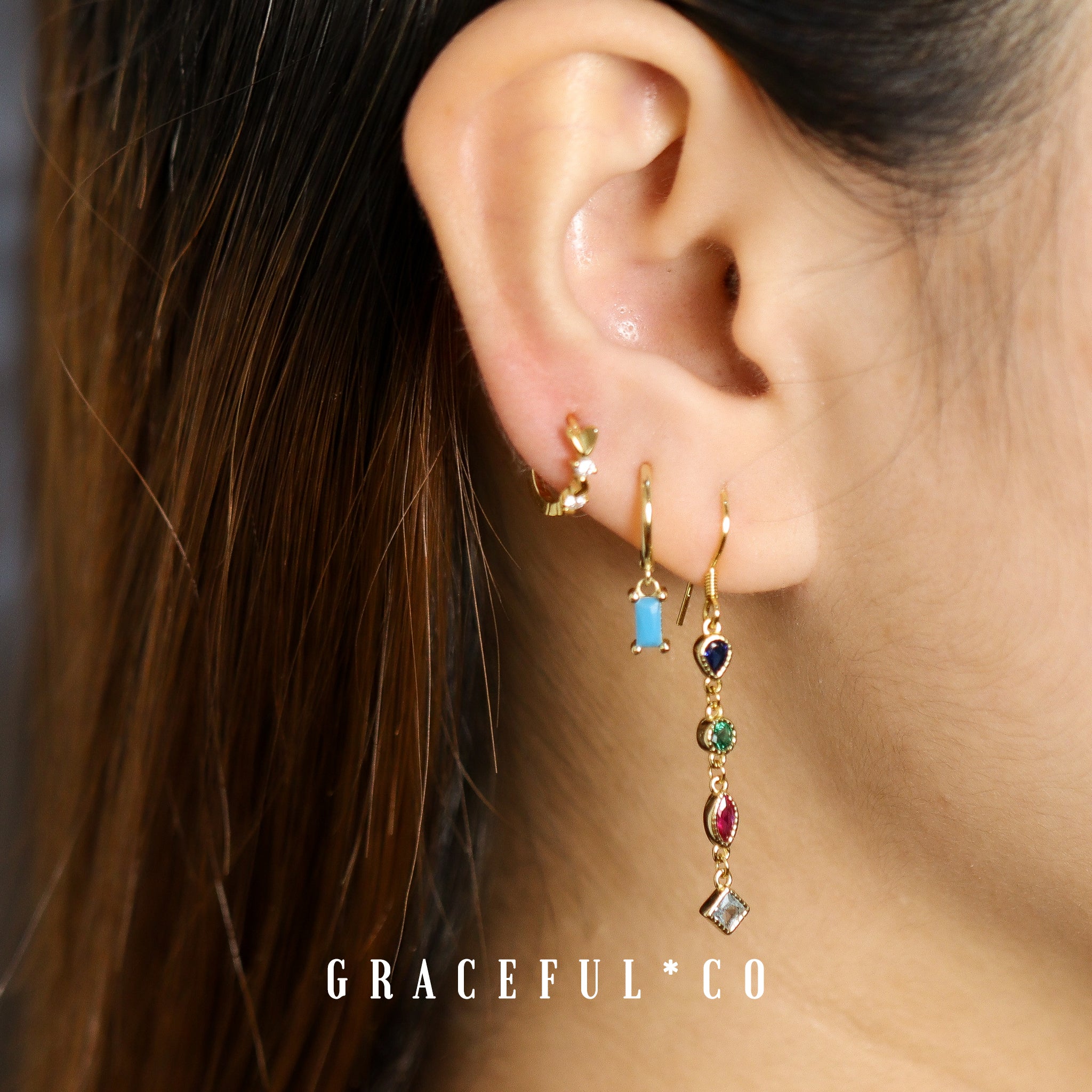 Baguette Turquoise Hoop Earrings - Gracefulandco