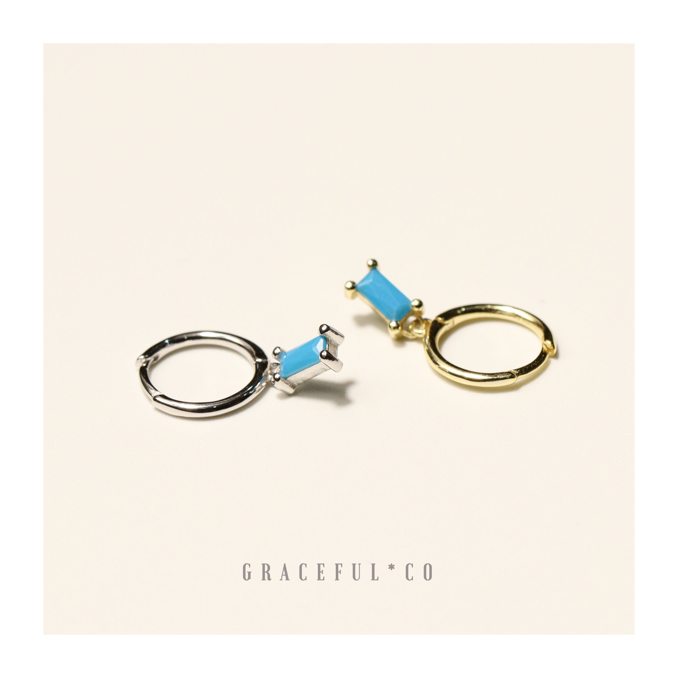 Baguette Turquoise Hoop Earrings - Gracefulandco