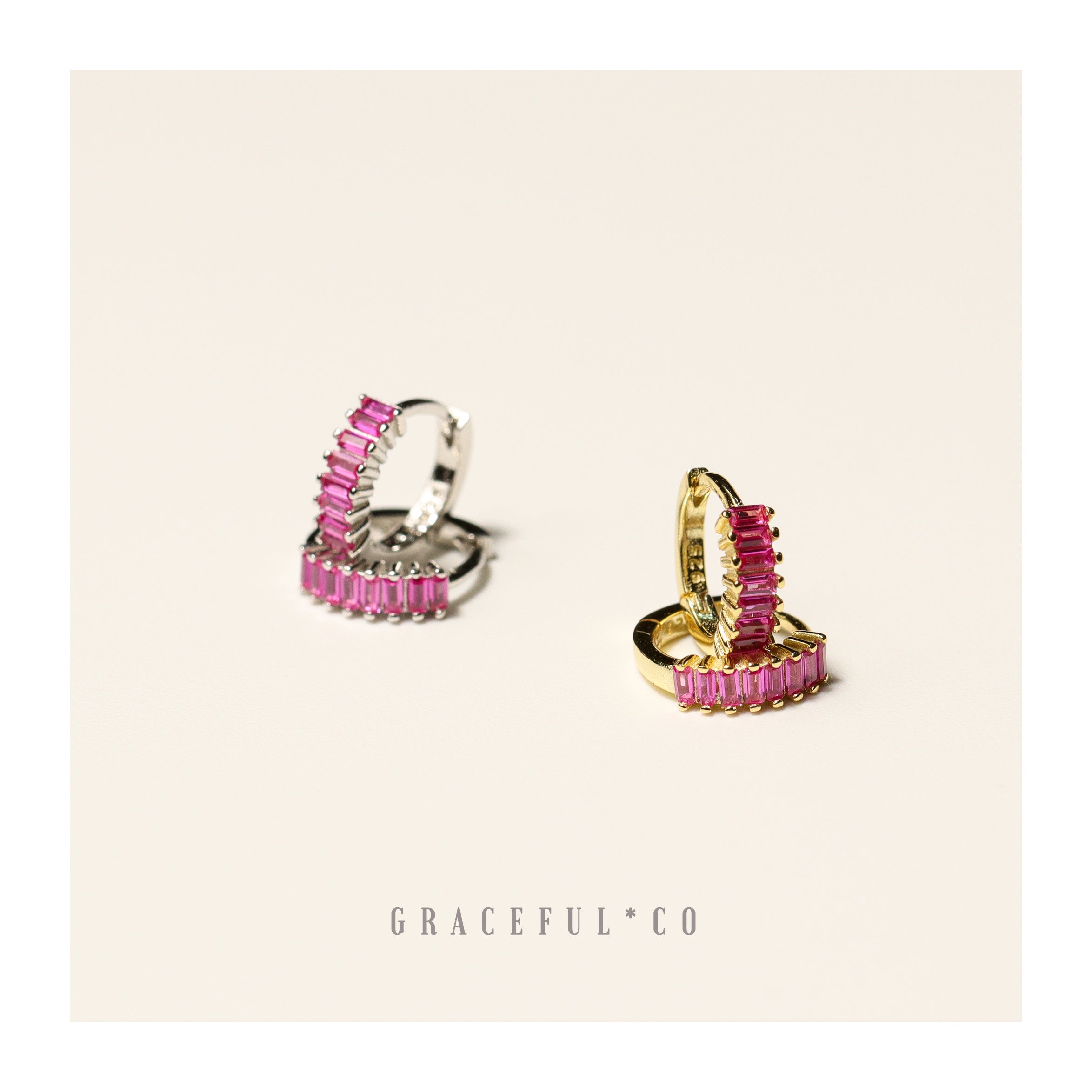 Sakura Baguette Huggie Earrings - Gracefulandco