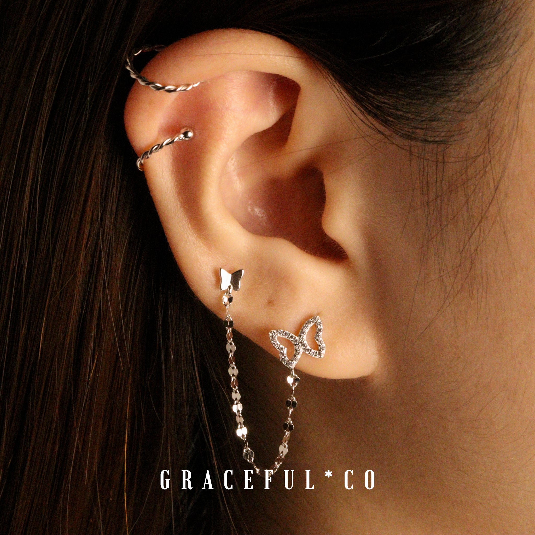 Twins Butterfly Chain Stud Earrings - Gracefulandco