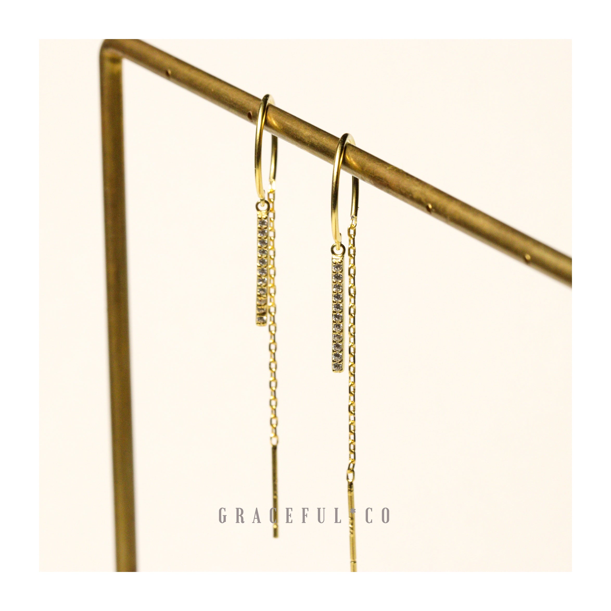 Pave Bar Threader Earrings