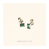 Rectangle Emerald Green Stud Earrings