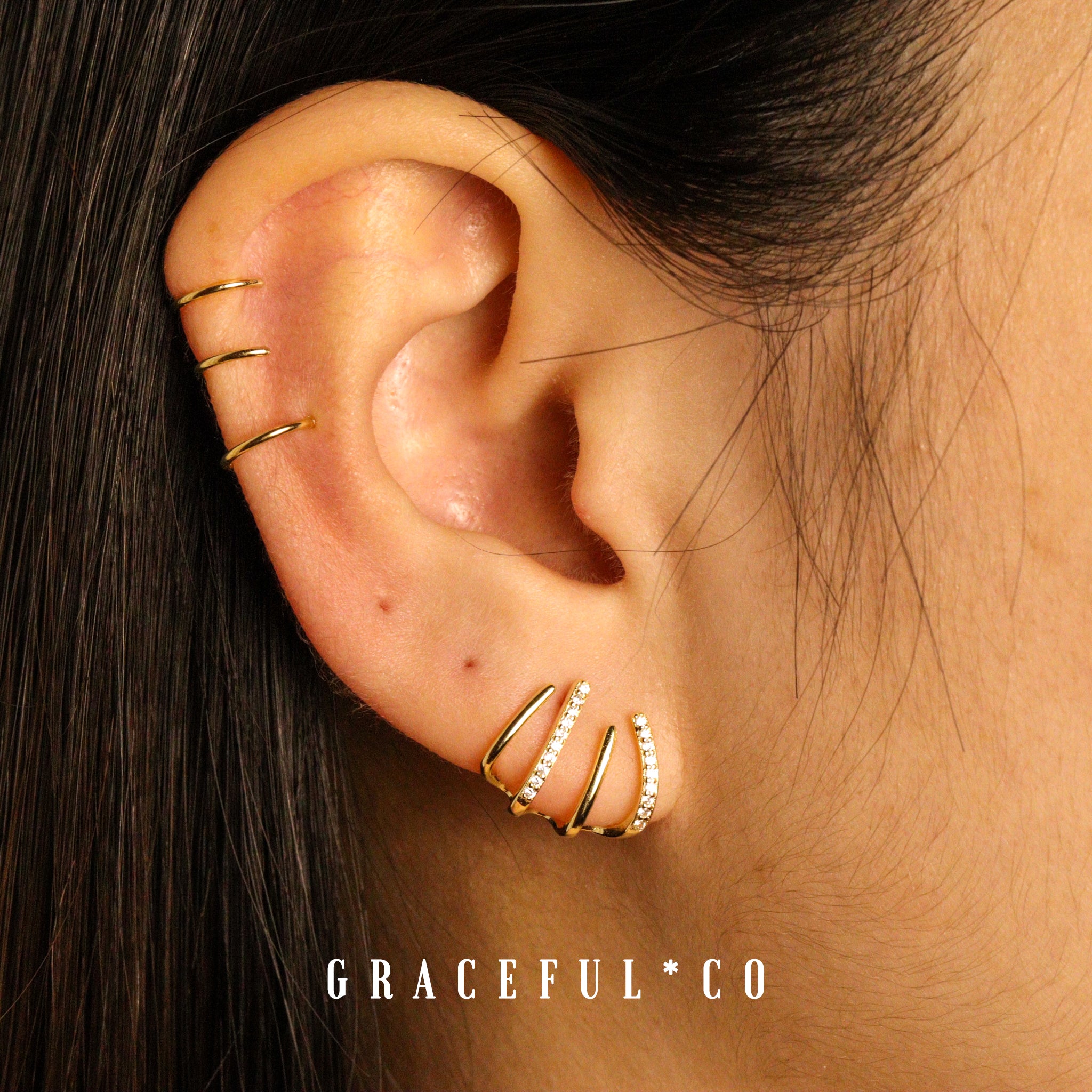 Simple Triple Round Ear Cuffs