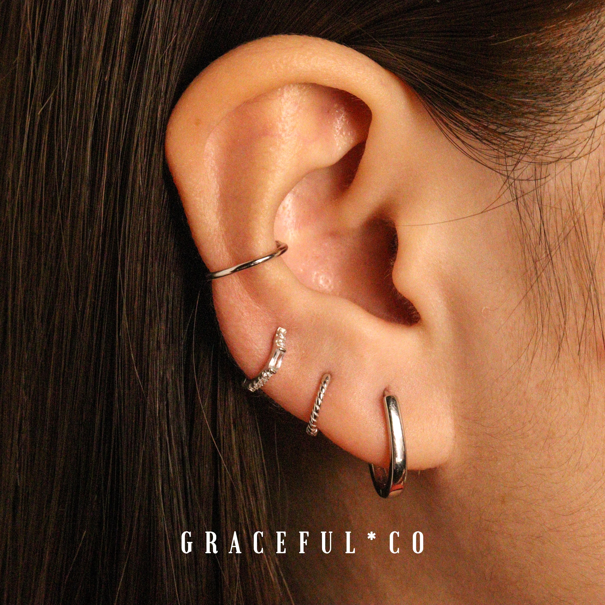 Gracefulandco High end Urban Huggie Earrings Silver