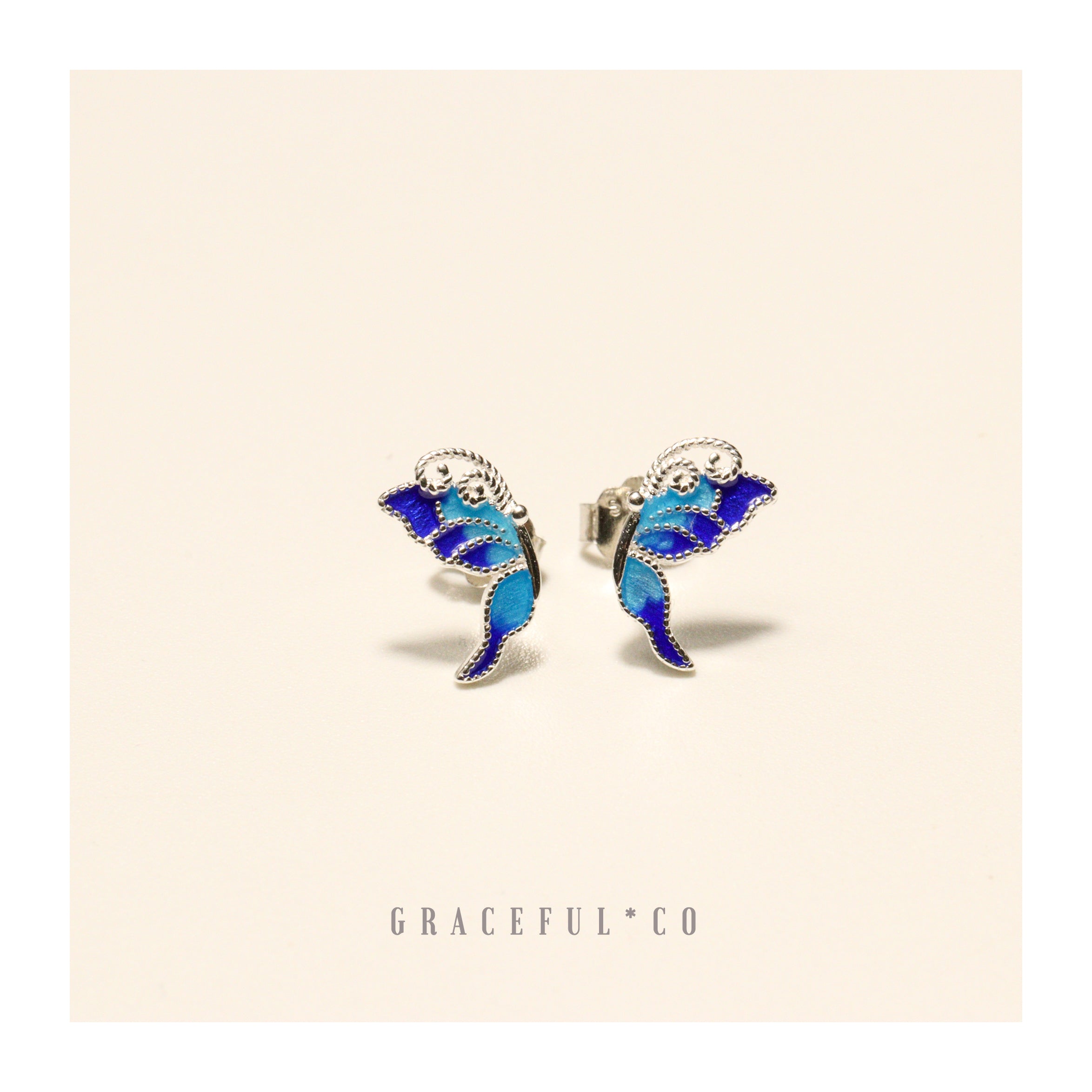 Ocean Blue Butterfly Stud Earrings