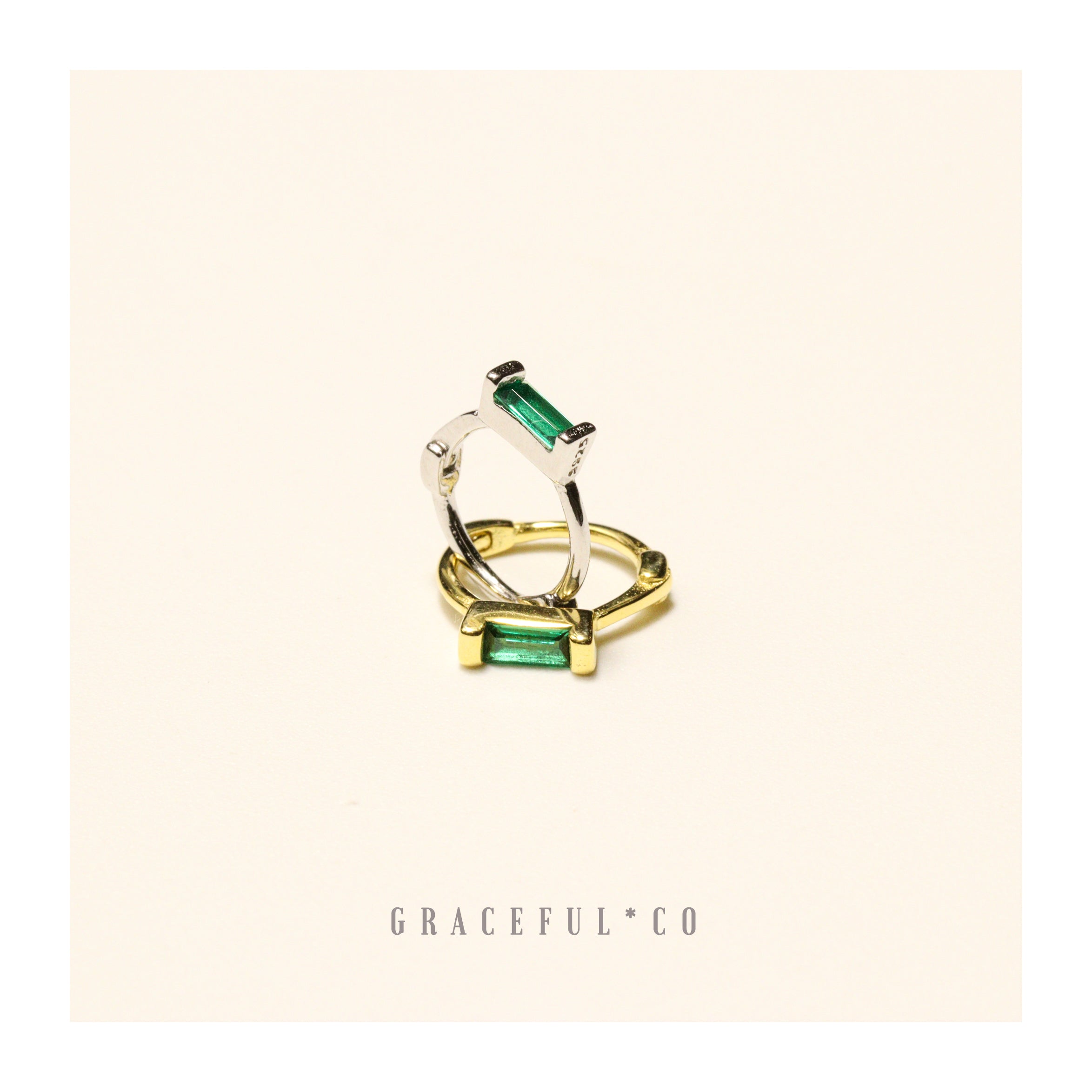 Baguette Emerald Huggie Earrings