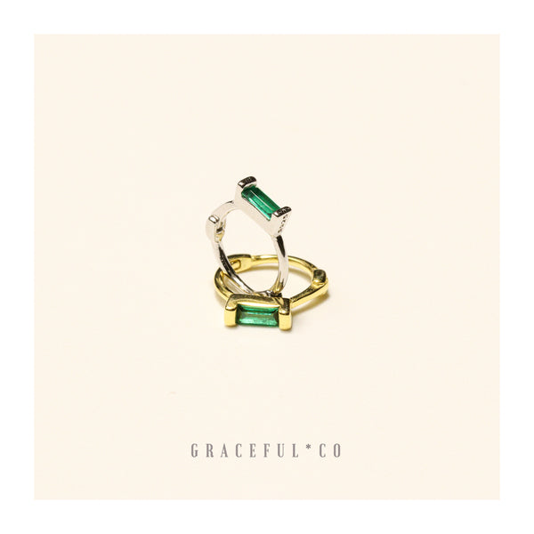 Baguette Emerald Huggie Earrings