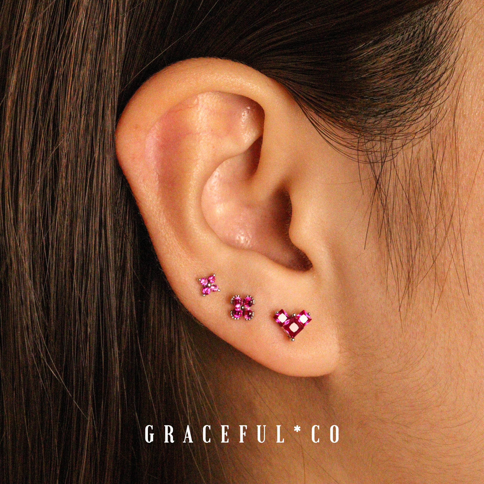 Pink Four Clover Stud Earrings