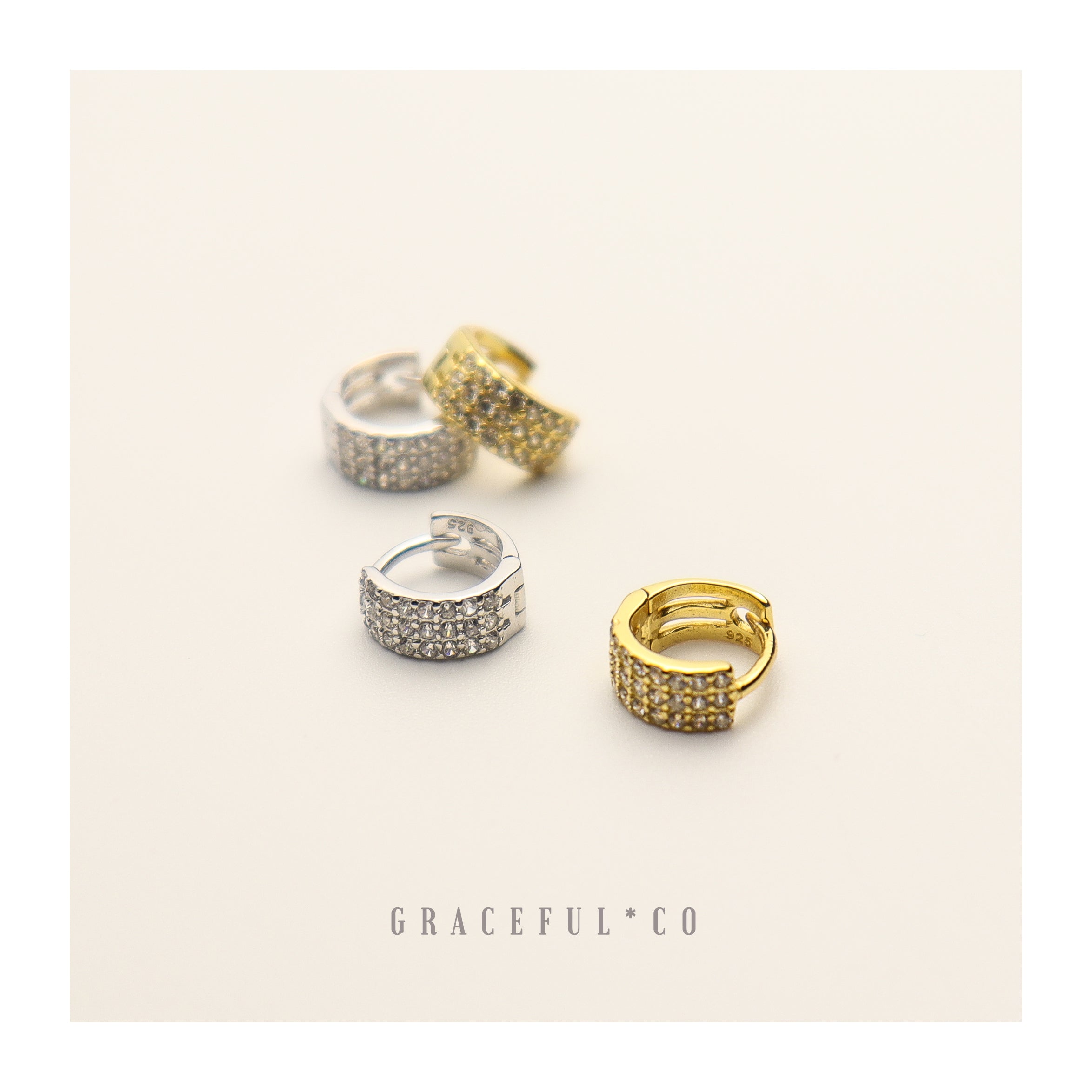 Luxe Threefold Pave Huggie Earrings - Gracefulandco